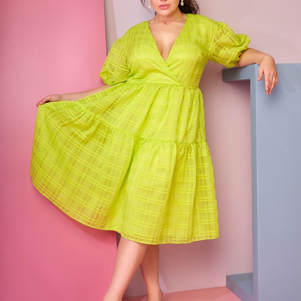 Eloquii Puff Sleeve Sheer Dress